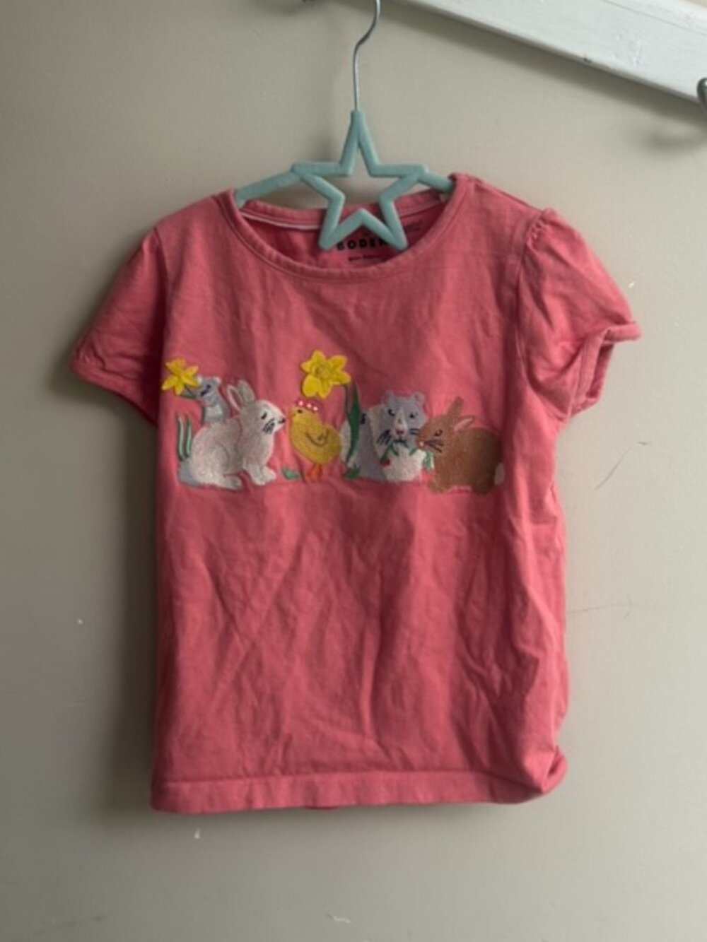 🐰🌸 Boden Embroidered Animal T-Shirt – Pink – Size 5–6Y 🌸🐰